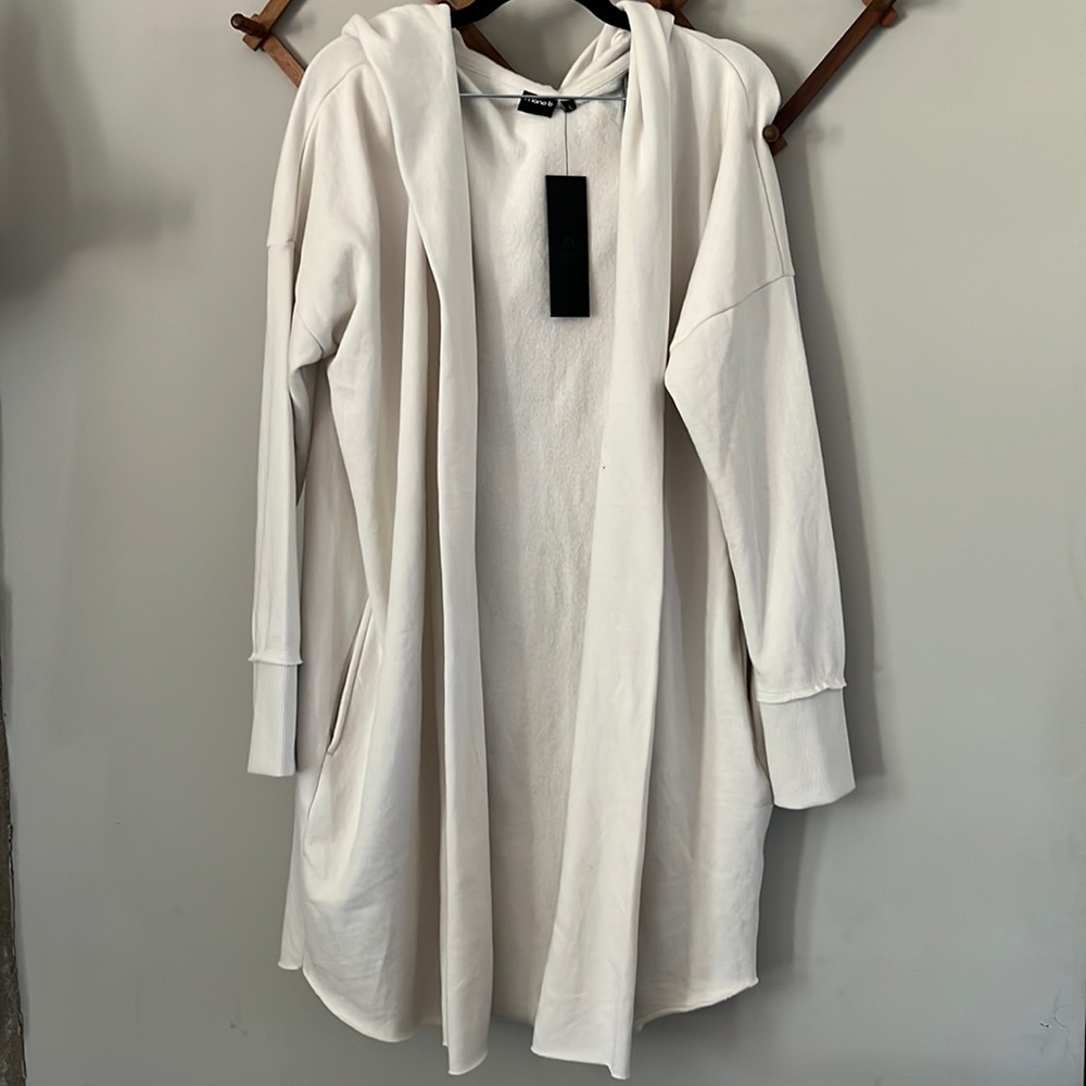 Mono B Open Front Longline Hooded Sweatshirt Robe Cardigan L